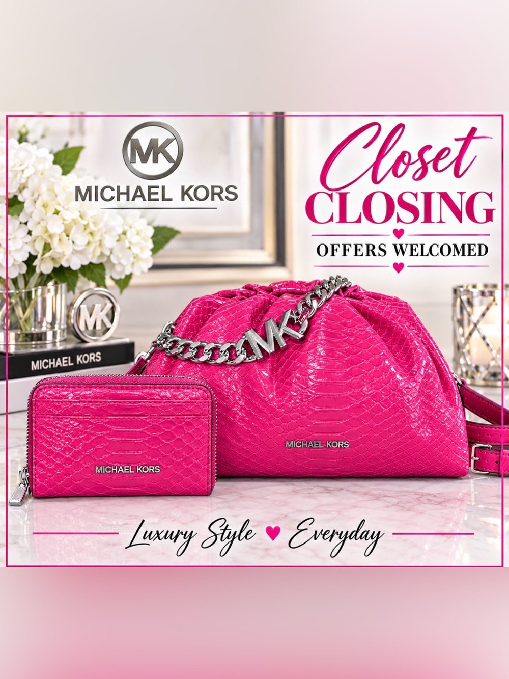 Michael Kors NOLA Clutch/Crossbody JET SET Medium CardCase Wallet 2pc Set
